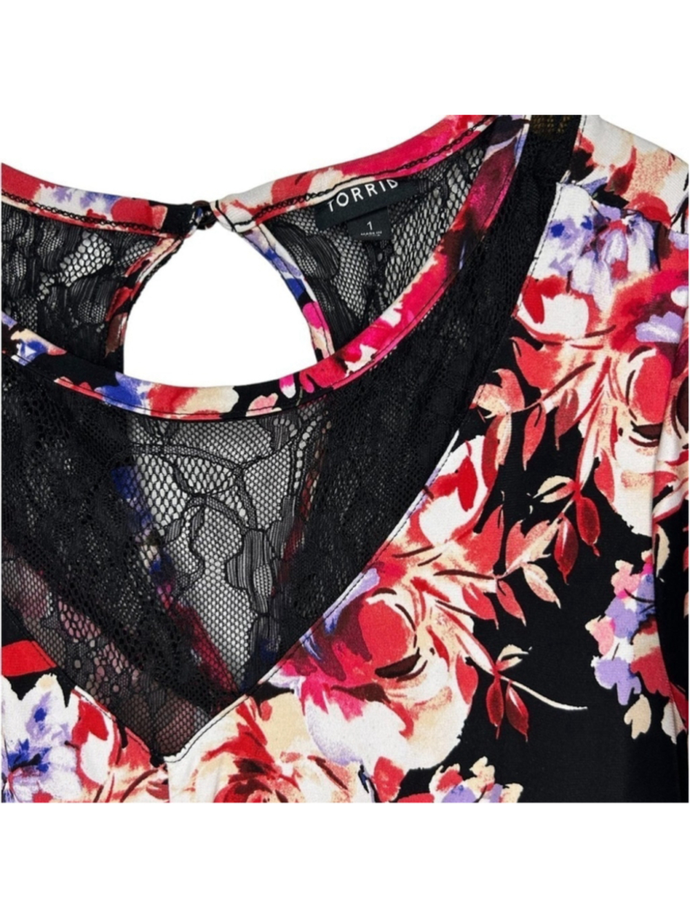 Torrid Midi Studio Knit Fit & Flare Black Floral Asymmetrical Dress Size 1X - Picture 6 of 14